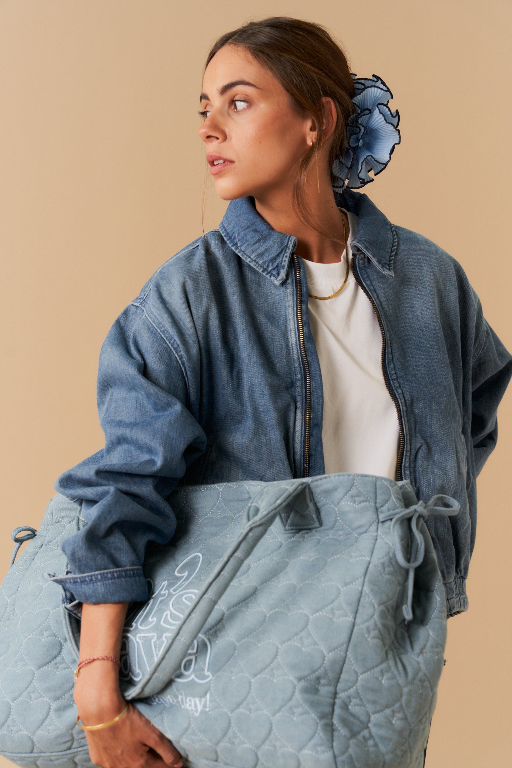 DENIM HEARTS MAXI TOTE